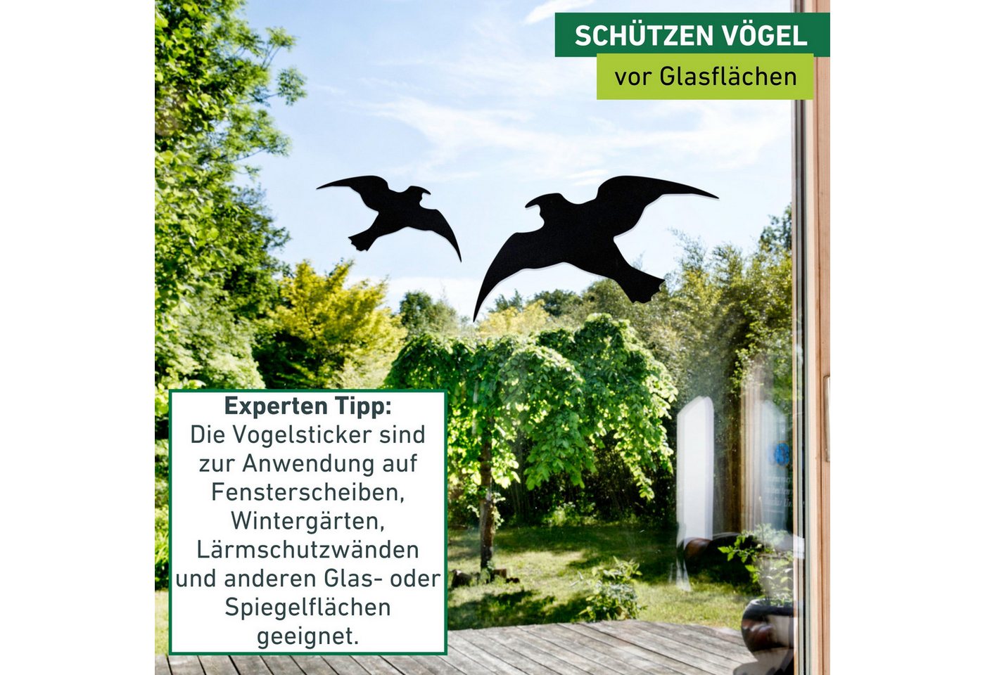 Windhager Vogelattrappe Vogel Silhouetten 3 Stk., selbstklebend, (Set, 3-St), Vogelabwehr für drinnen und draußen, schwarz – Bild 5 von 5