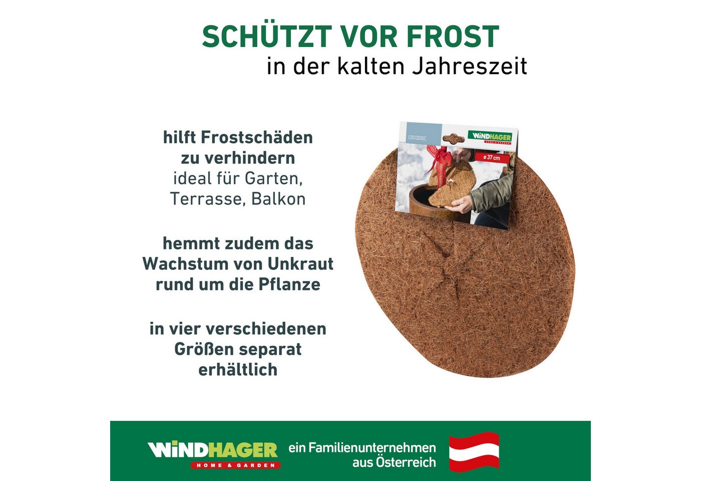 Windhager Winterschutzvlies Cocodisc, Frostschutz Mulchscheibe für Pflanzen, (1-St), Kälteschutz aus Kokosfasern, erhältlich mit Ø 37 cm oder 60 cm – Bild 3 von 3
