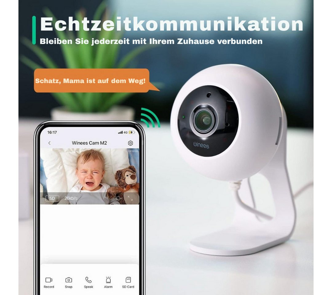 Winees Video-Babyphone, 2K HD Auflösung, Babymonitor, 2-tlg., App 24x7 Überwachung, Bewegungserkennung, Zwei-Wege-Audio, Flexible Installation, Sirene und App-S – Bild 3 von 5
