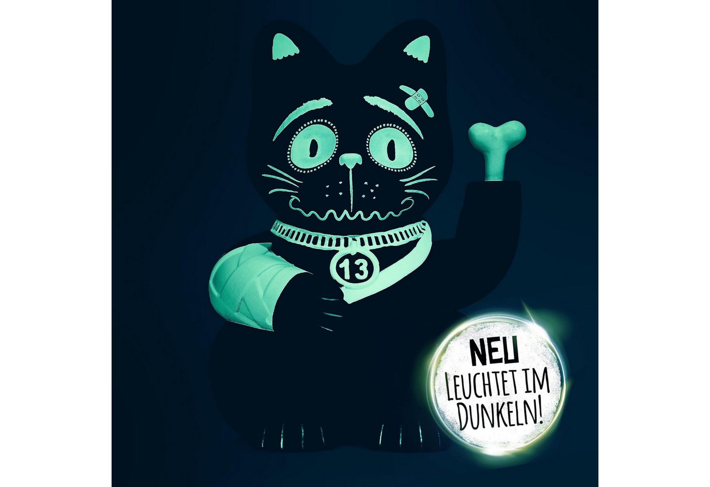 Pechkeks Winkekatze Pechkeks schwarze Winkekatze, beweglicher Arm, 14 cm hoch, Kunststoff – Bild 5 von 5