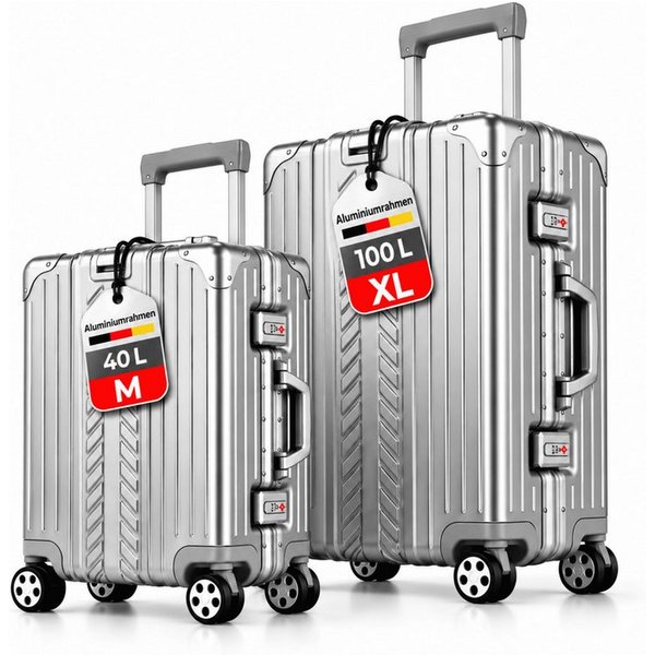 WINLIFE Trolley WINLIFE®Größe M, L, XL Reisekoffer Alu-Rahmen ABS & TSA Schloss Silber, 4 Doppelrollen Rollen, ABS+PC-Hartschale, TSA-Schloss, 360°-Doppelrollen