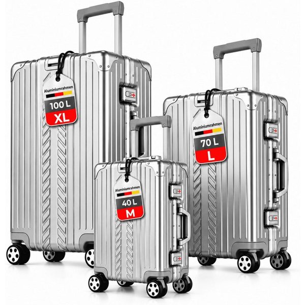 WINLIFE Trolley WINLIFE®Größe M, L, XL Reisekoffer Alu-Rahmen ABS & TSA Schloss Silber, 4 Doppelrollen Rollen, ABS+PC-Hartschale, TSA-Schloss, 360°-Doppelrollen
