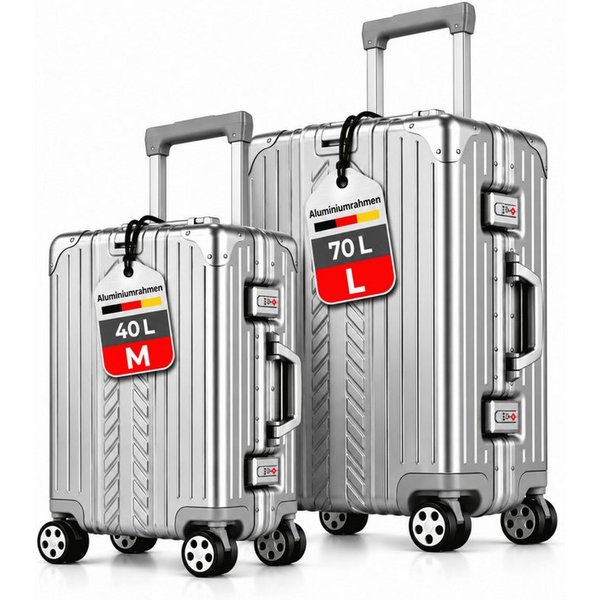 WINLIFE Trolley WINLIFE®Größe M, L, XL Reisekoffer Alu-Rahmen ABS & TSA Schloss Silber, 4 Doppelrollen Rollen, ABS+PC-Hartschale, TSA-Schloss, 360°-Doppelrollen