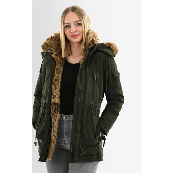 Navahoo Winterjacke Navahoo Daria Parka lang mit Kapuze – Baumwolljacke mit Kunstfell Warmer Parka mit abnehmbarer Kapuze und Kunstfellkragen