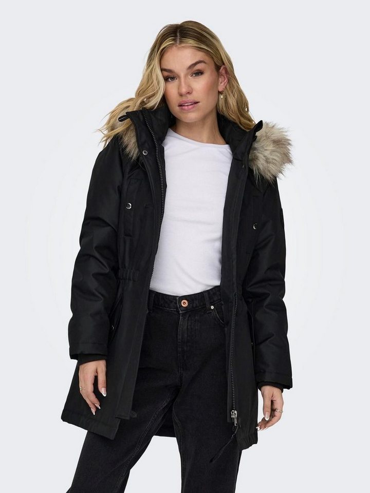 ONLY Winterjacke Only Damen Winter-Jacke OnlIris einfarbiger Parka Mantel Fellkapuze – Bild 5 von 5