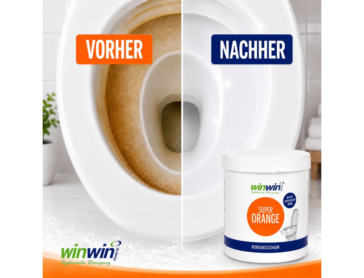 winwinCLEAN Super WC Schaum Universalpulver mit Messbecher Toiletten- Kalkreiniger Universalreiniger (1x Super Orange WC-Reiniger Universalschaum 1kg Entfernt U – Bild 3 von 5
