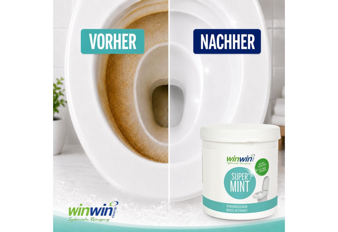 winwinCLEAN Super WC Schaum Universalpulver mit Messbecher Toiletten- Kalkreiniger Universalreiniger (1x Super Mint WC-Reiniger Universalschaum 1kg Entfernt Uri – Bild 3 von 5