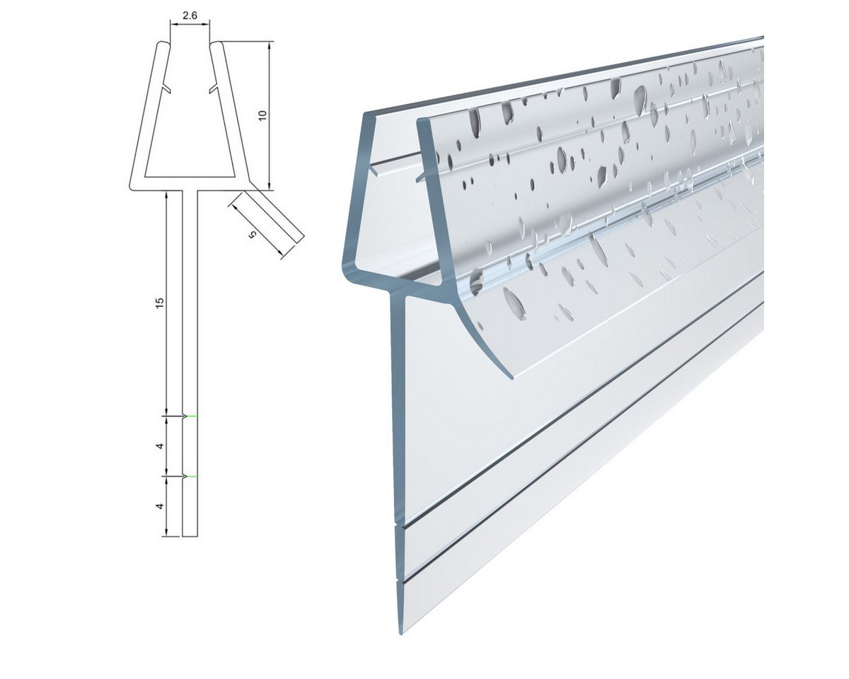 WITEN&NOCK Duschdichtung 2er Set Duschdichtungen mit extra verlängerter Lippe Ersatzdichtung, L: 50 cm, L: 50 - 200 cm, (2-St), zum einfachen Kürzen abreißbar ( – Bild 3 von 5