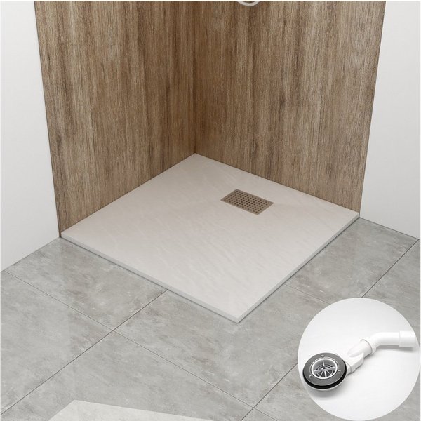 WITEN&NOCK Duschwanne Superflach Duschtasse mit Edelstahl Abflussrinne mit Ablaufgarnitur, quadratisch, SMC, Anti-Rutsch