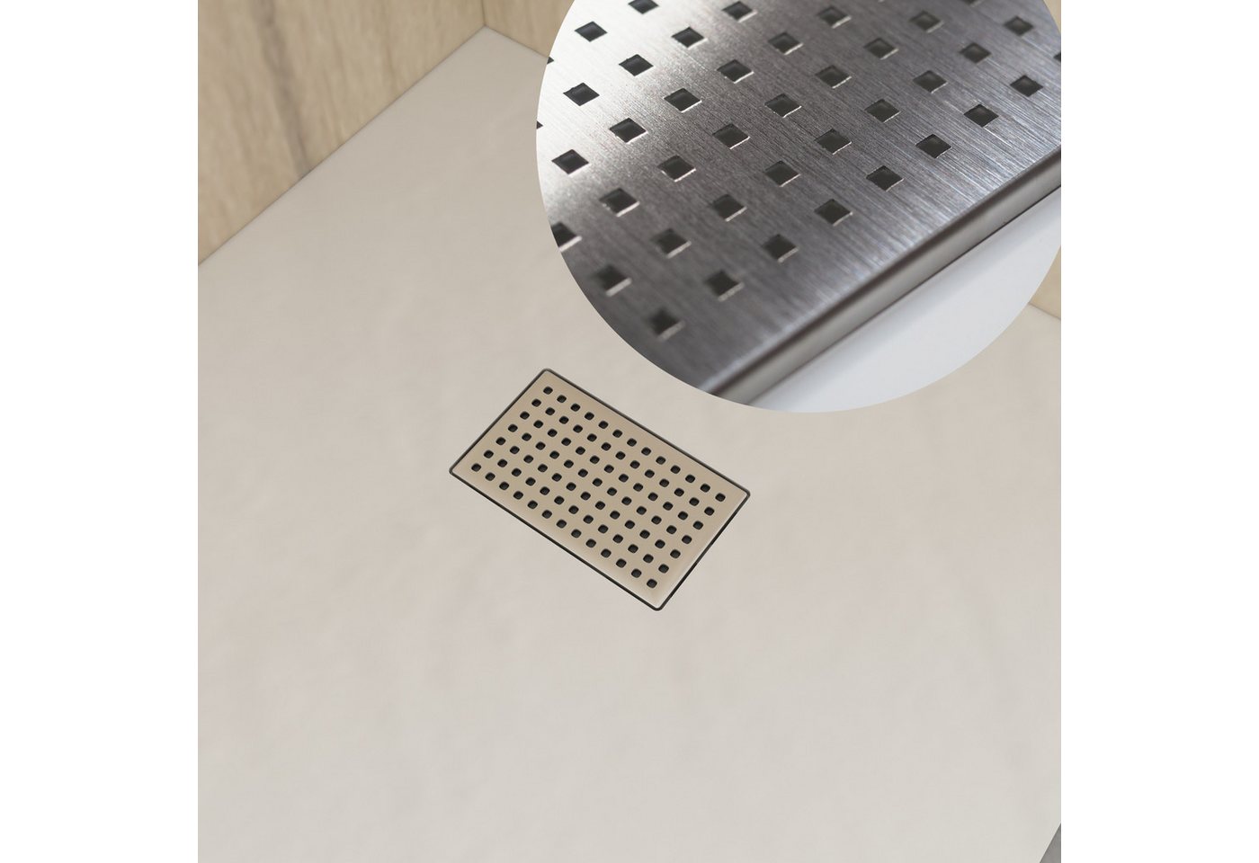 WITEN&NOCK Duschwanne Superflach Duschtasse mit Edelstahl Abflussrinne mit Ablaufgarnitur, quadratisch, SMC, Anti-Rutsch – Bild 2 von 5