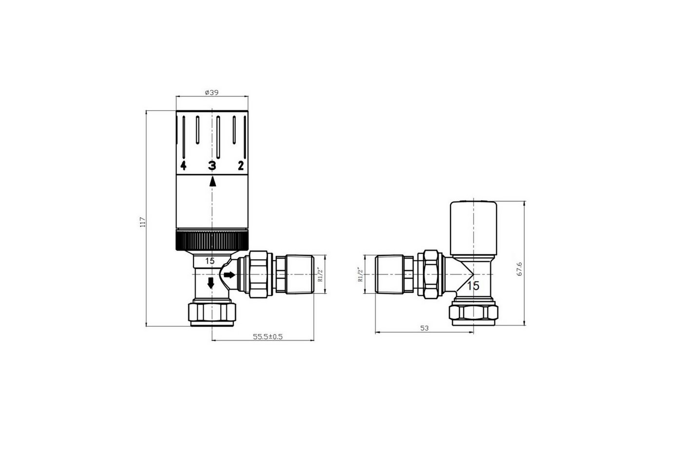 WITEN&NOCK Heizkörperthermostat VentileThermostatventile Set 1/2'' für Heizung Seitenanschluss – Bild 5 von 5