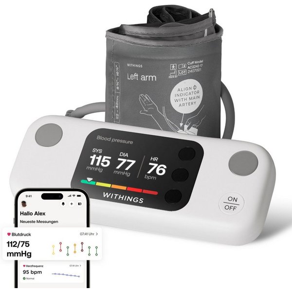 Withings Oberarm-Blutdruckmessgerät BPM Vision mit EKG, WLAN & Farbdisplay, Automatische Messung, Speicher für mehrere Nutzer, App-Integration