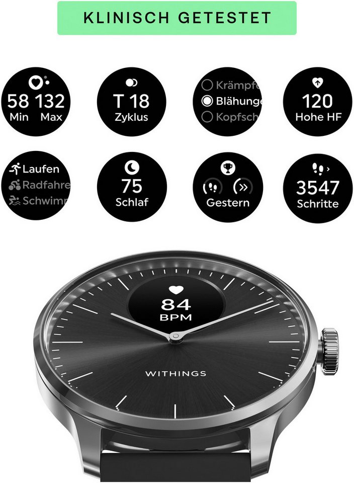 Withings ScanWatch Light 37mm RoseGold, Akku bis 35 Tage, 50 M Wasserdicht Smartwatch (0,63 Zoll, HealthSense OS), Leicht, elegant, langlebig, hybride, für tägl – Bild 3 von 5