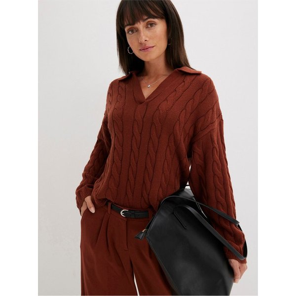 Witt Strickpullover Polopullover Langarm Zopfmuster