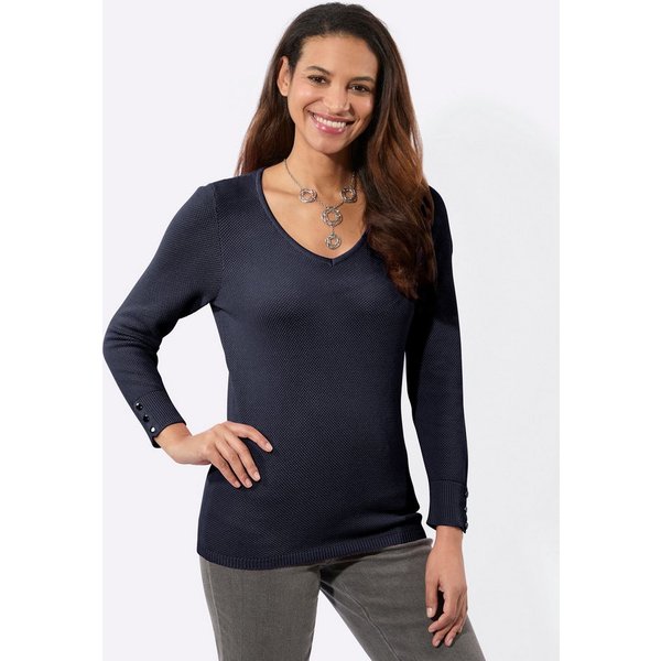 Witt Strickpullover V-Ausschnitt-Pullover Langarm Struktur