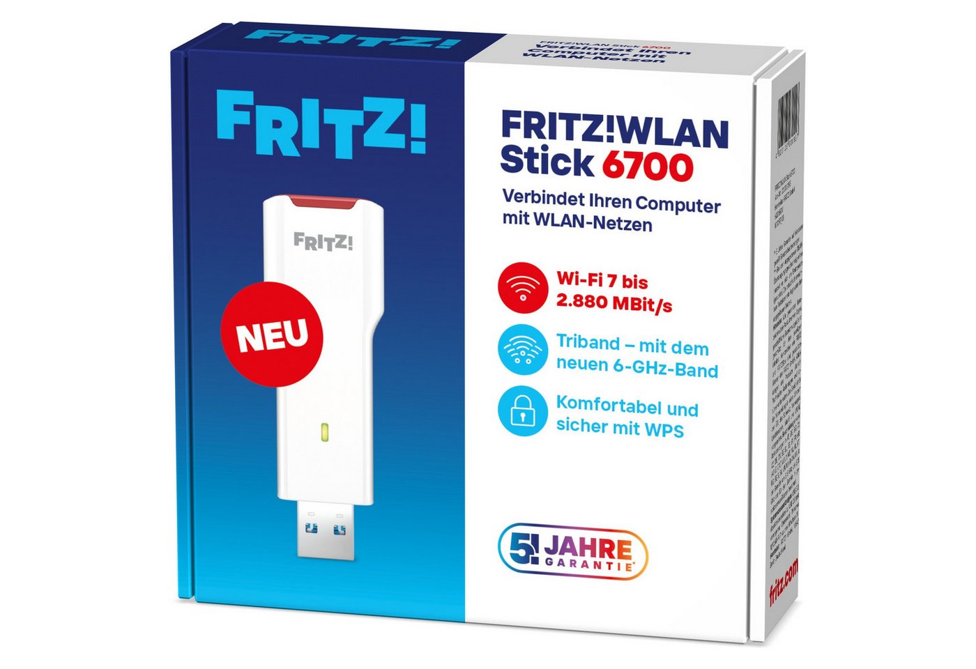 Fritz! WLAN-Stick FRITZ!WLAN Stick 6700, Wi-Fi 7 Tri-Band bis 6.448 MBit/s, MLO, WPA3, inkl. USB-C-Adapter – Bild 4 von 5