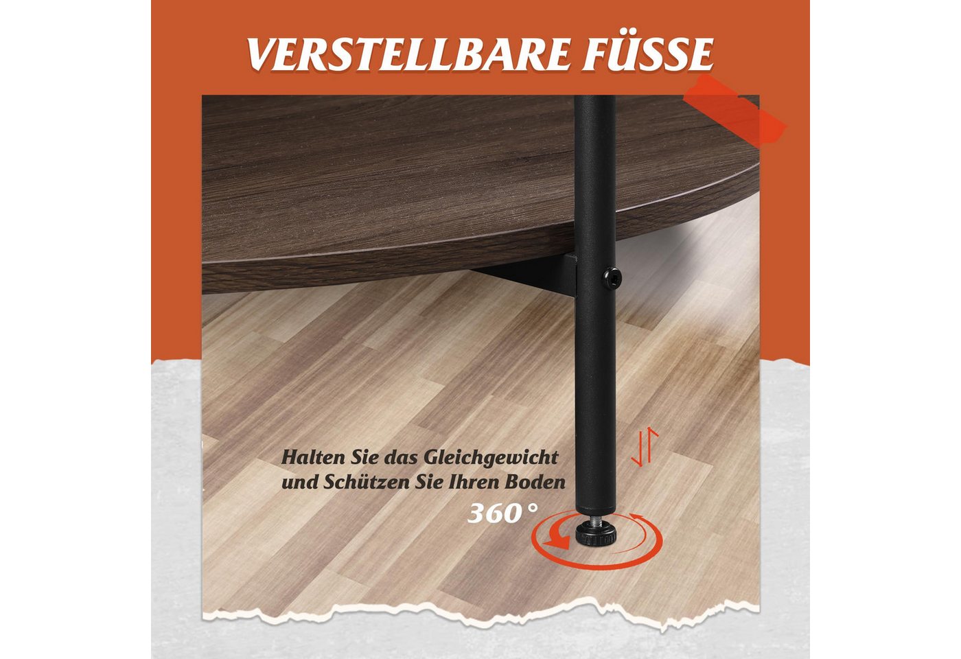 WLIVE Couchtisch Couchtisch rund mit 2 Ebenen, Beistelltisch Holz mit Metallgestell (1 Tisch), Wohnzimmertisch mit Metallrahmen, für Wohnzimmer, Schlafzimmer – Bild 5 von 5