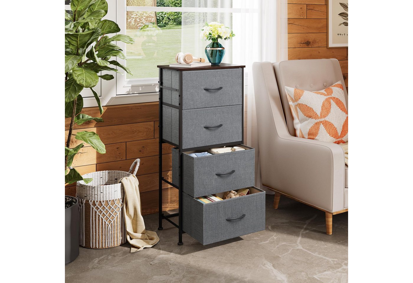 WLIVE Kommode Kommodenschrank, Sideboard mit 4/5 Schubladen, 40/120×30×98 cm, Metallrahmen, verstellbare Füße für Schlafzimmer/Flur – Bild 2 von 5