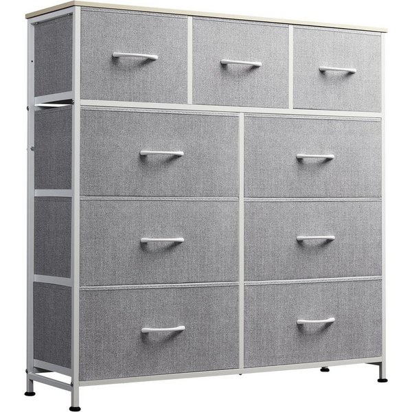 WLIVE Kommode mit 9 Stoffschubladen, Schubladenkommode 100 × 30 × 102 cm (Stauraumschrank Kommode mit Stoffschubladen), Modernes Sideboard, 100 × 30 × 102 cm, V