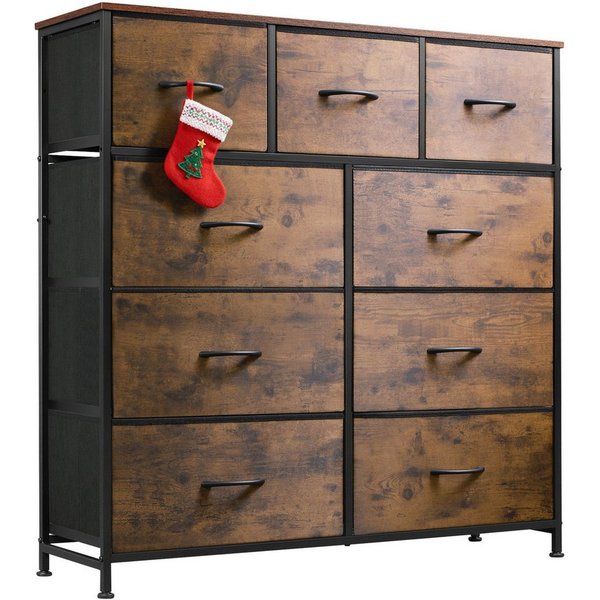 WLIVE Kommode mit 9 Stoffschubladen, Schubladenkommode 100 × 30 × 102 cm (Packung, Stauraumkommode für Schlafzimmer Wohnzimmer Flur), Stahlrahmen & MDF-Holzplat