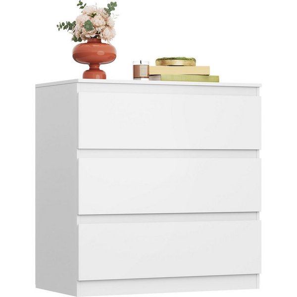 WLIVE Kommode Schubladenkommode mit 3 Schubladen, Sideboard, Breit 70,8 cm, (Packung), Modernes Design ohne Griffe, Mehrzweckschrank für Schlafzimmer, Weiß