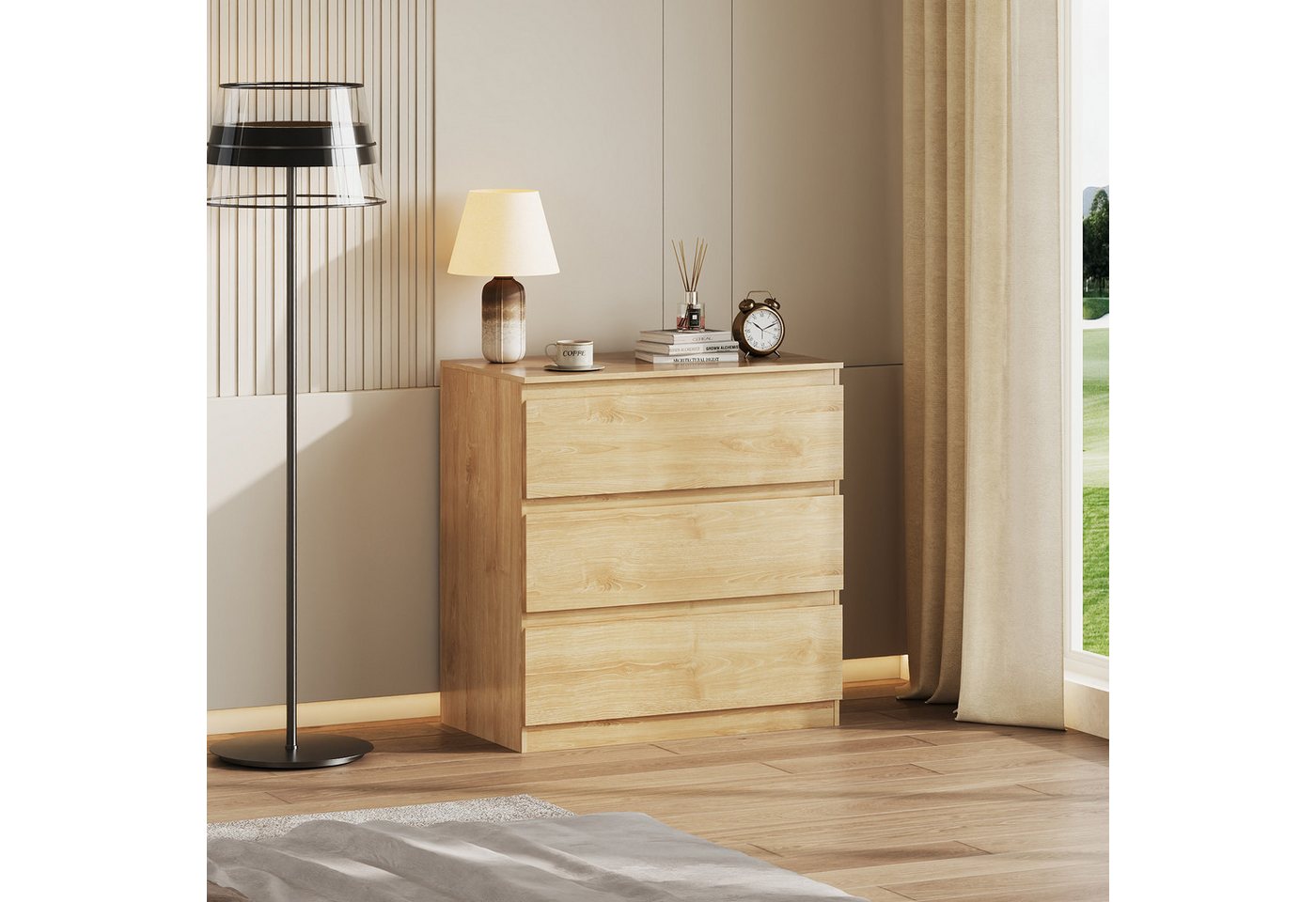 WLIVE Kommode Schubladenkommode mit 3 Schubladen, Sideboard, Breit 70,8 cm, Modernes Design ohne Griffe, Mehrzweckschrank für Schlafzimmer, Büro – Bild 5 von 5
