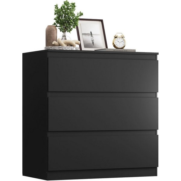 WLIVE Kommode Schubladenkommode mit 3 Schubladen, Sideboard, Breit 70,8 cm, (Packung), Modernes Design ohne Griffe, Mehrzweckschrank für Schlafzimmer,Schwarz