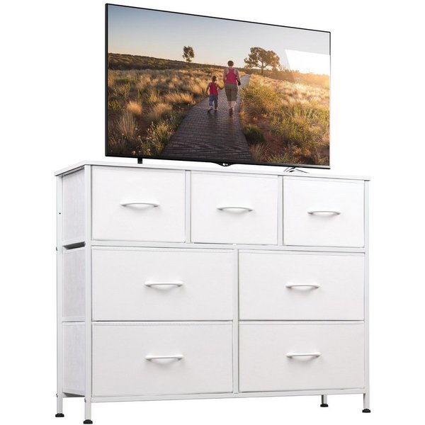 WLIVE Kommode Schubladenkommode mit 7 Stoffschubladen, (stabiler Stahlrahmen & Holzplatte), Breit 100cm, moderne Kommode für Wohnzimmer, Schlafzimmer, Flur & Bü