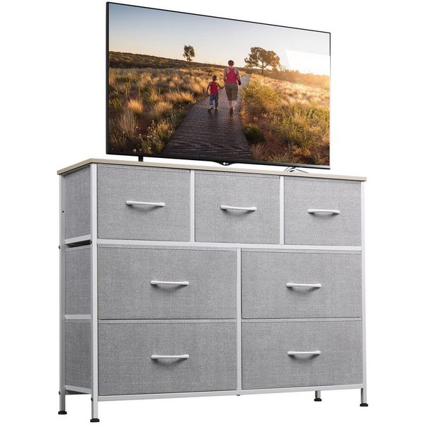 WLIVE Kommode Schubladenkommode mit 7 Stoffschubladen, (stabiler Stahlrahmen & Holzplatte), Breit 100cm, moderne Kommode für Wohnzimmer, Schlafzimmer, Flur & Bü