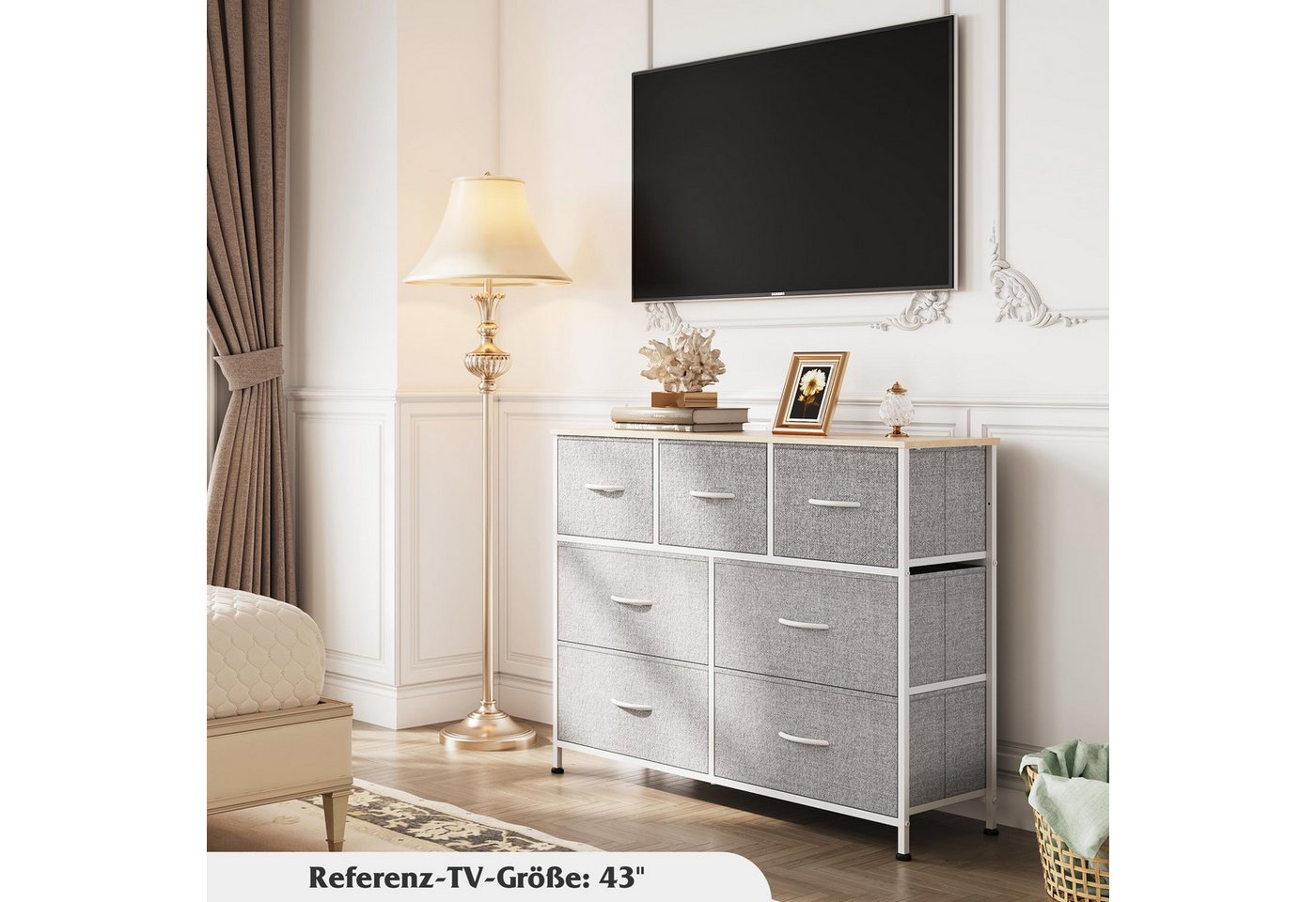 WLIVE Kommode Schubladenkommode mit 7 Stoffschubladen, (stabiler Stahlrahmen & Holzplatte), Breit 100cm, moderne Kommode für Wohnzimmer, Schlafzimmer, Flur & Bü – Bild 2 von 5