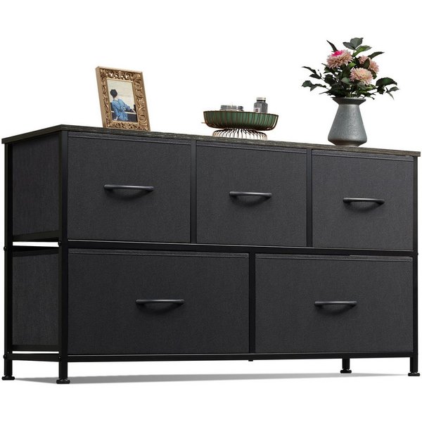 WLIVE Kommode Stauraumschrank Kommode mit 5 Stoffschubladen, (Metallrahmen Holzwerkstoff), Kommode Wohnzimmer, mit Stabiler Stahlrahmen und Holzplatte