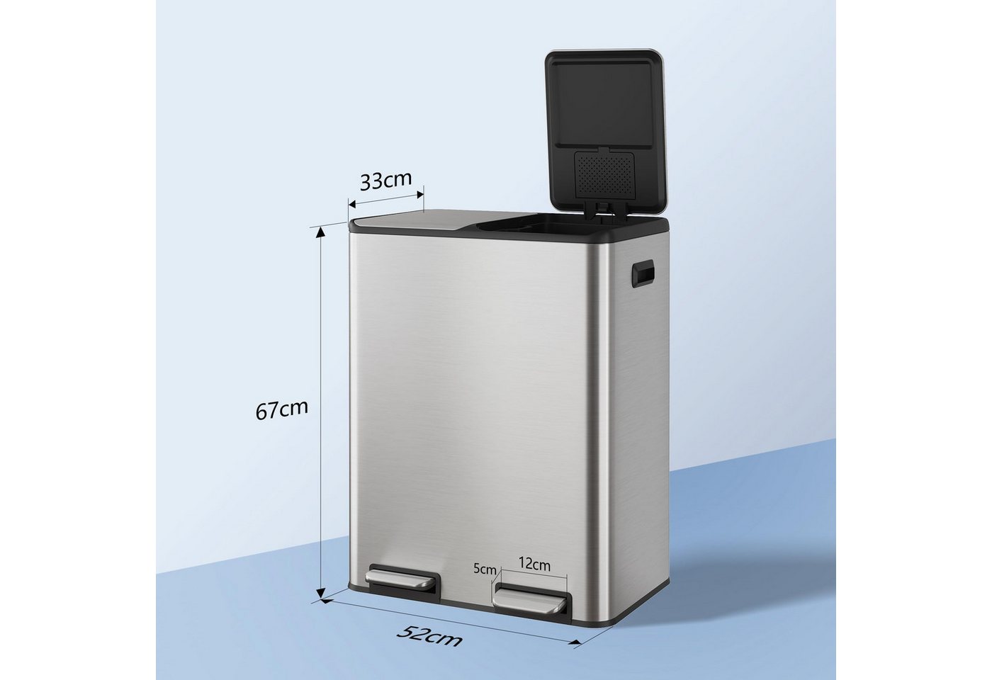WLIVE Mülleimer Küche 30/60L (2x15/30L), Doppel-Mülleimer mit 2 Fächern, Edelstahl, für Küche & Haushalt – Bild 2 von 5