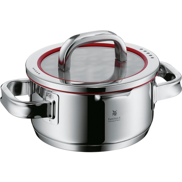 WMF Bratentopf Function 4, Cromargan® Edelstahl Rostfrei 18/10 (2-tlg), wärmereduzierende Griffe, mit 4 Abgießfunktionen, Innenskalierung