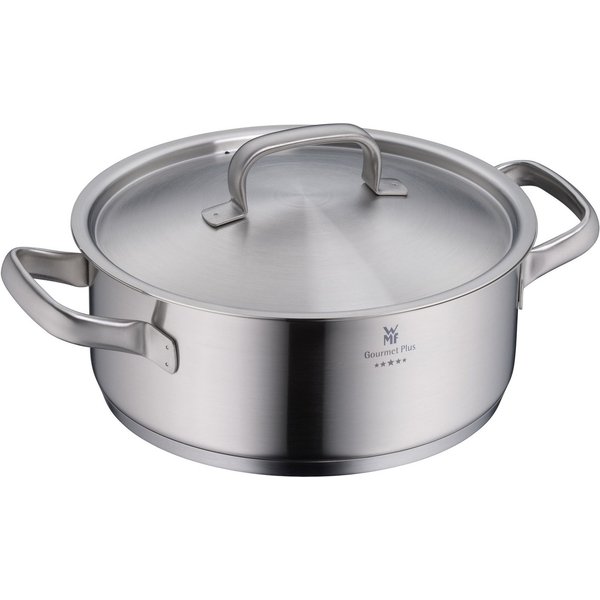 WMF Bratentopf Gourmet Plus, Cromargan® Edelstahl Rostfrei 18/10 (2-tlg), wärmeduzierende Hohlgriffe, Innenskalierung, breiter Schüttrand
