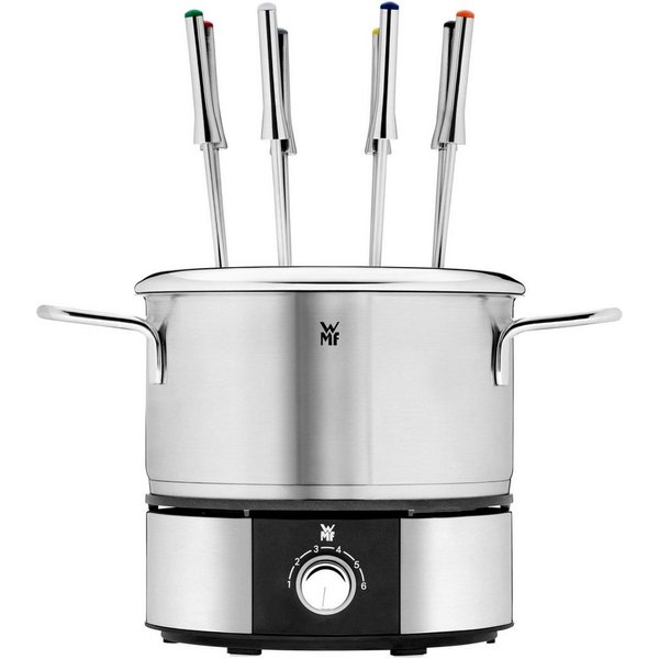WMF Elektro-Fondue LONO, mit Spritzschutzring, farblich markierte Fondue-Gabeln, 8 Fonduegabeln, 1,2 l, spülmaschinengeeignete Teile, LED-Ring, auch zum Warmhal