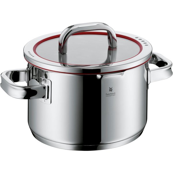 WMF Fleischtopf Function 4, Cromargan® Edelstahl Rostfrei 18/10 (2-tlg), wärmereduzierende Griffe, mit 4 Abgießfunktionen, Innenskalierung