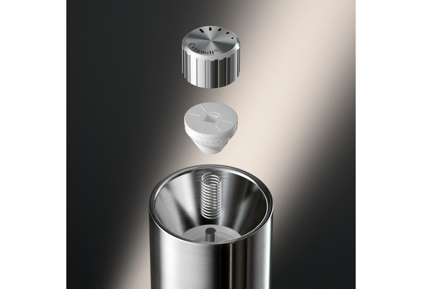 WMF Gewürzmühle Signature Pro, aus Edelstahl manuell, (1 Stück), Keramikmahlwerk, einstellbarer Mahlgrad, magnetischer Deckel – Bild 3 von 5