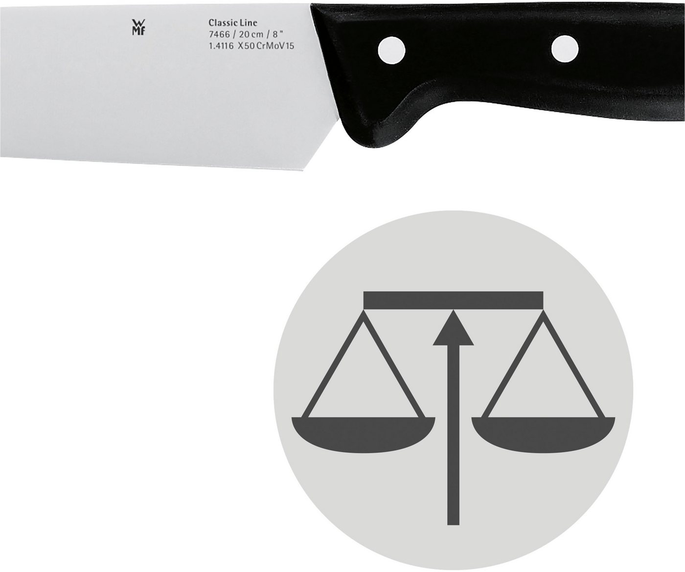 WMF Kochmesser Classic Line, langlebiger Spezialklingenstahl, genieteter Griff – Bild 2 von 2