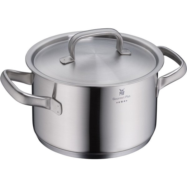 WMF Kochtopf Gourmet Plus, Cromargan® Edelstahl Rostfrei 18/10 (2-tlg), wärmeduzierende Hohlgriffe, Innenskalierung, breiter Schüttrand