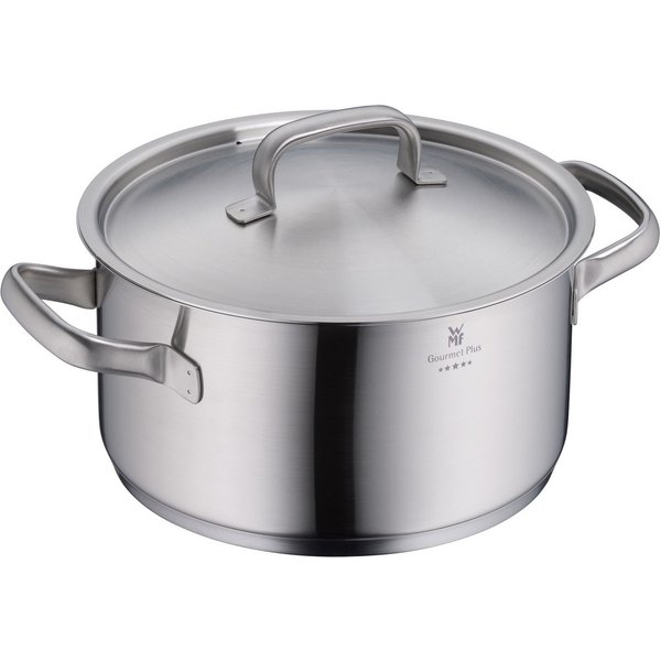 WMF Kochtopf Gourmet Plus, Cromargan® Edelstahl Rostfrei 18/10 (2-tlg), wärmeduzierende Hohlgriffe, Innenskalierung, breiter Schüttrand