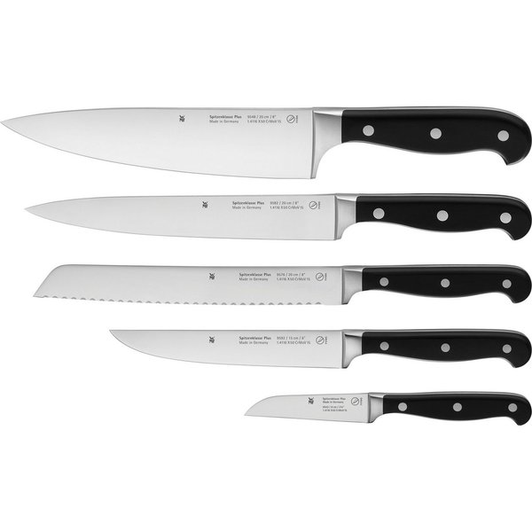 WMF Messer-Set Spitzenklasse Plus (Set, 5-tlg., Kochmesser, Brotmesser, 2x Fleischmesser und Gemüsemesser), Performance Cut, handgeschmiedet, Fingerschutz, Made