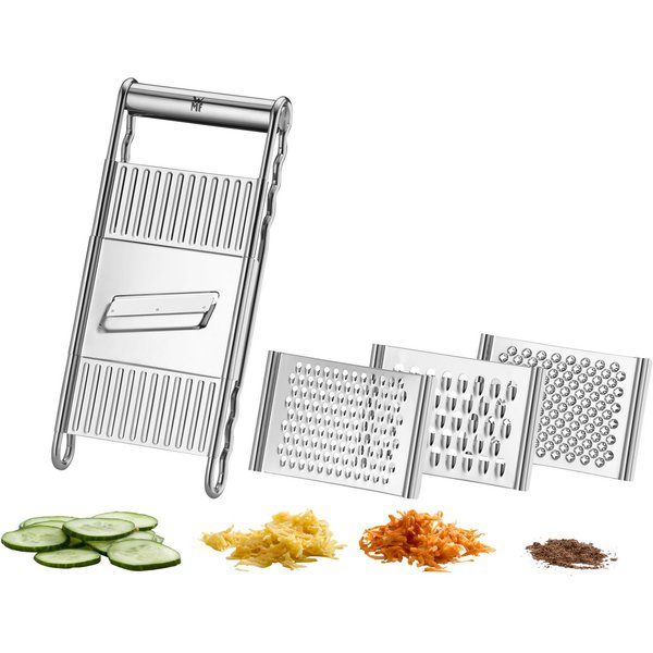 WMF Multireibe Gourmet, Cromargan® Edelstahl Rostfrei 18/10, (Set, 5-St), 4 Einsätze, Hobeln, Raspeln, Reiben, Schneiden, Cromargan Edelstahl