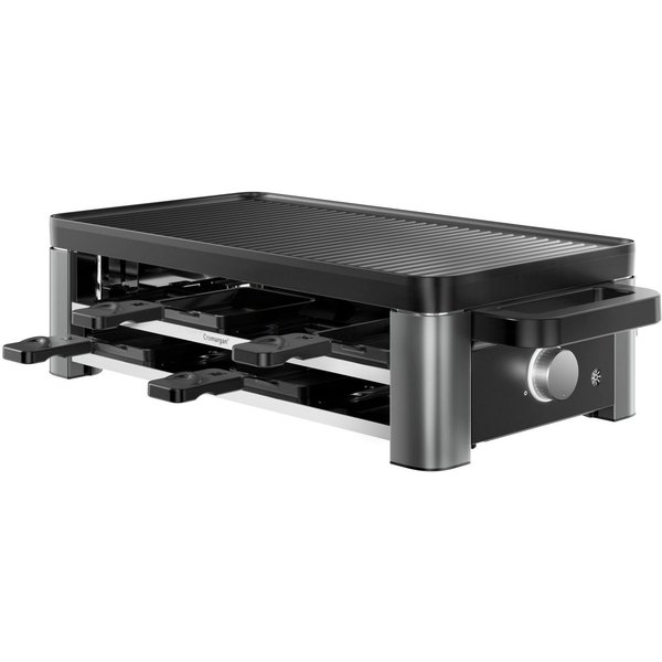 WMF Raclette Master, indirekte LED-Beleuchtung, Keramikbeschichtung, 8 Raclettepfännchen, 1500 W, Variable Temperatur, spülmaschinengeeignete Pfännchen und Spat