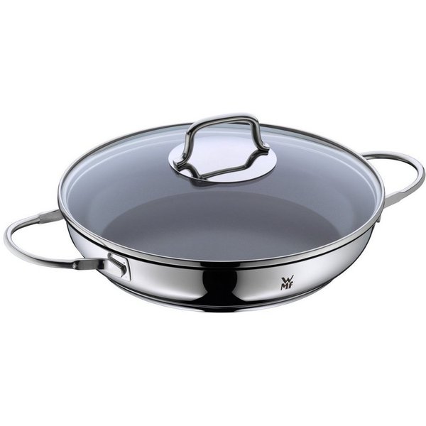 WMF Schmorpfanne Devil, Servierpfanne Induktion Ø 26 cm mit Glasdeckel, Cromargan® Edelstahl Rostfrei 18/10, Keramikbeschichtung, Pfanne ofenfest bis 250°C, für