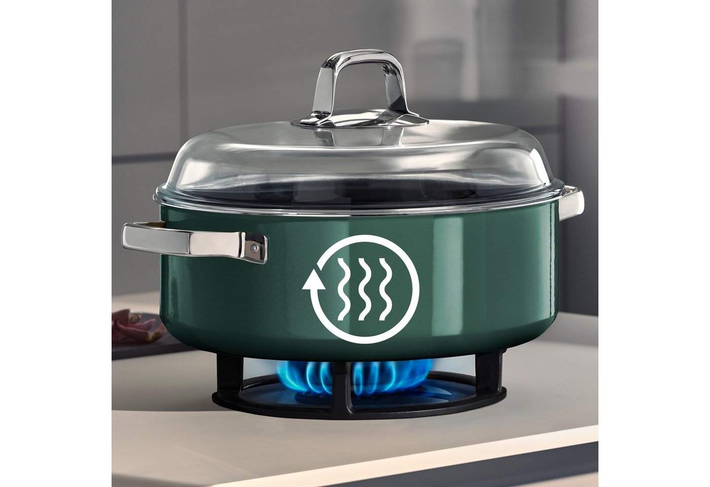 WMF Schmortopf Fusiontec Mineral Pro, Schmortopf mit Deckel, 28 cm, Eucalyptus Haze, Fusiontec (Induktionsgeeignet, 1-tlg., 28 cm), Made in Germany – Bild 4 von 5
