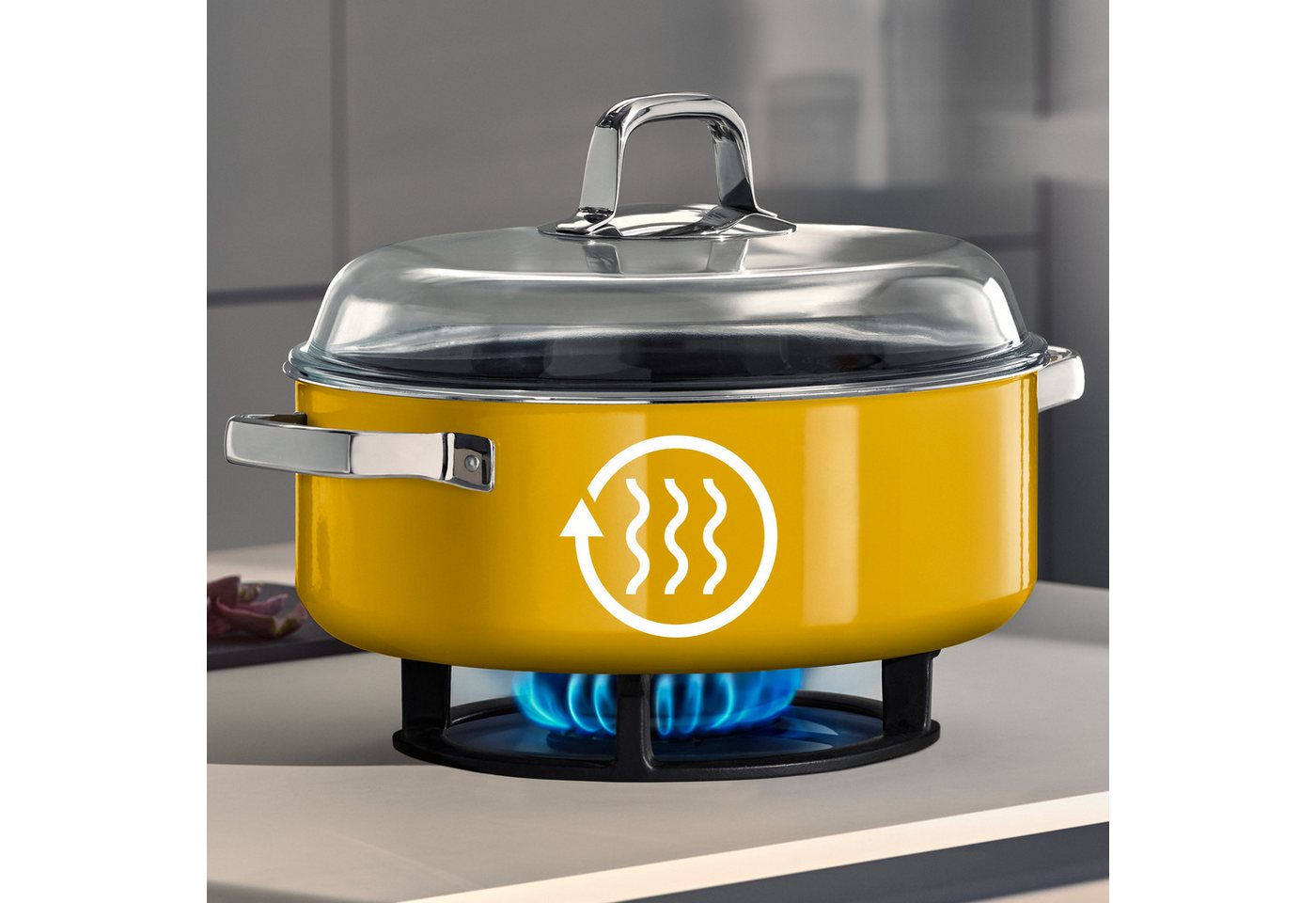 WMF Schmortopf Fusiontec Mineral Pro, Schmortopf mit Deckel, 28 cm, Mango Yellow, Fusiontec (Induktionsgeeignet, 1-tlg., 28 cm), Made in Germany – Bild 4 von 4