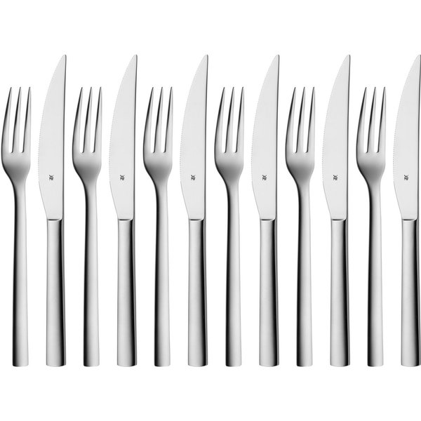 WMF Steakbesteck Nuova (12-tlg), 6 Personen, Cromargan® Edelstahl Rostfrei 18/10, Solide Monobloc Steakmesser