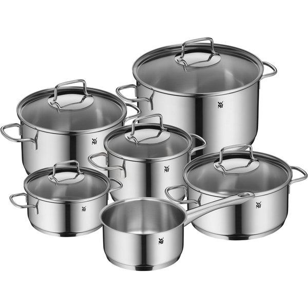 WMF Topf-Set Astoria Induktion, Kochtopf Set mit Glasdeckel, Cromargan® Edelstahl Rostfrei 18/10 (Set, 11-tlg., 2x Bratentopf mit Deckel, 3x Kochtopf mit Deckel