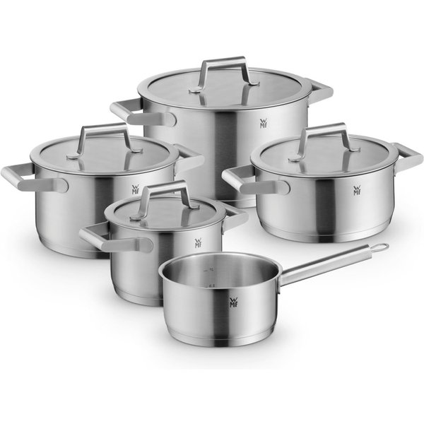 WMF Topf-Set Comfort Line Induktion, Kochtopf Set mit Glasdeckel, mattiert, Cromargan® Edelstahl Rostfrei 18/10 (Set, 5-tlg., 3x Fleischtopf Ø /16/20/24cm, 1 Br