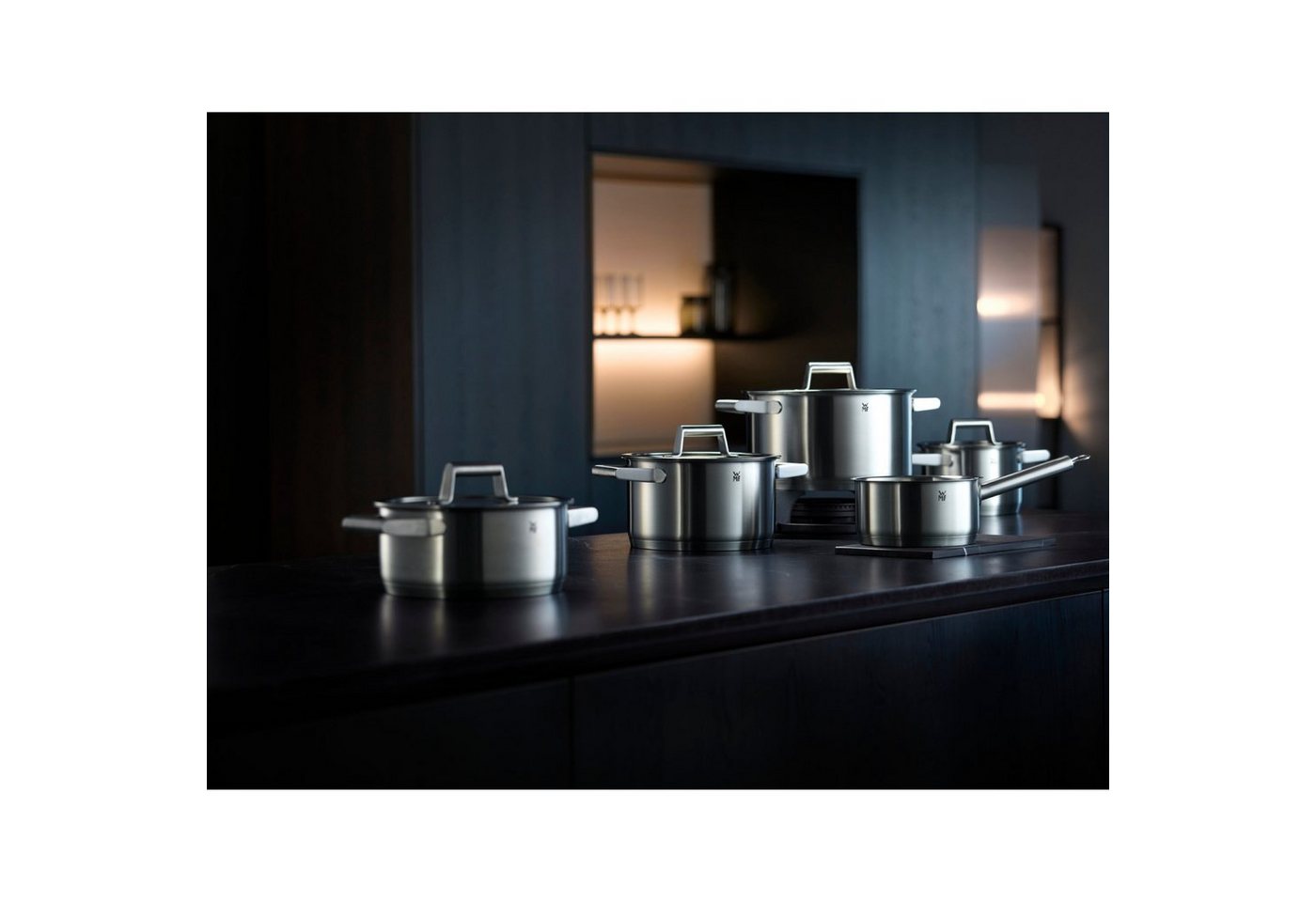 WMF Topf-Set Comfort Line Induktion, Kochtopf Set mit Glasdeckel, mattiert, Cromargan® Edelstahl Rostfrei 18/10 (Set, 5-tlg., 3x Fleischtopf Ø /16/20/24cm, 1 Br – Bild 2 von 5